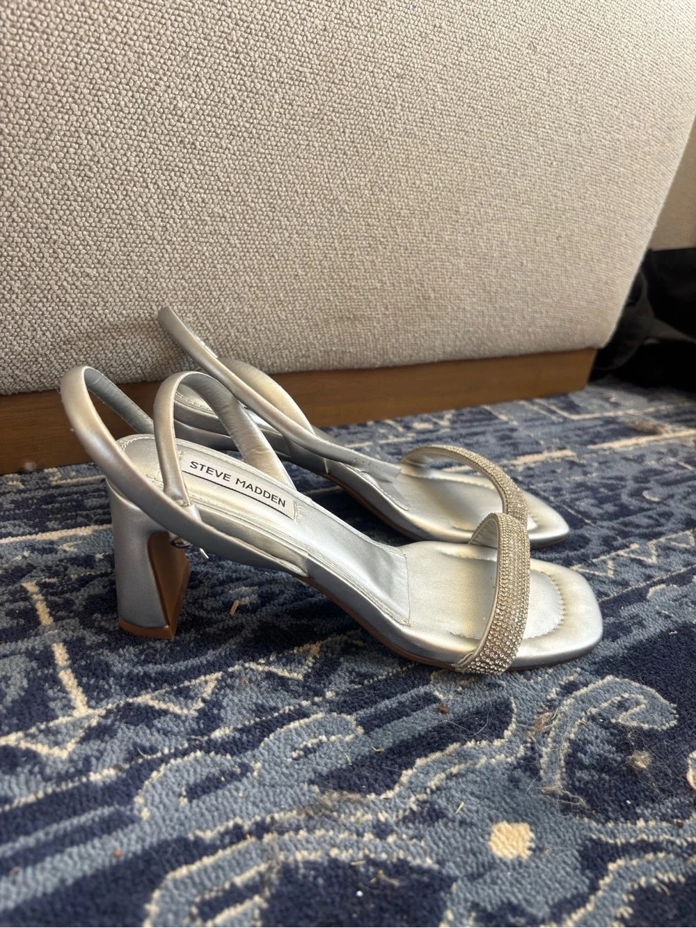 Steve Madden Silver Rhinestone-Embellished Slingback Heels
